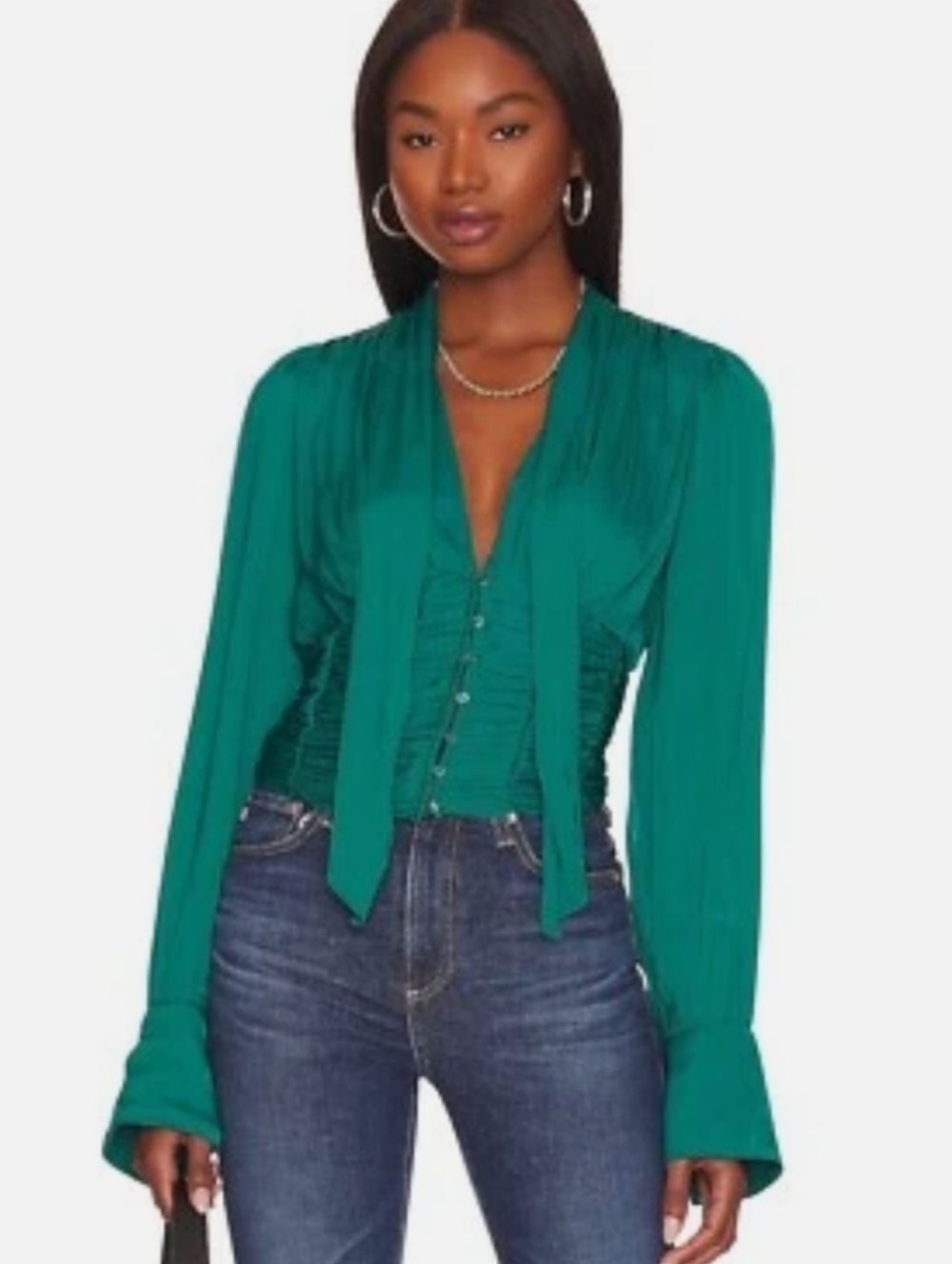 Free People Revolve NWT Meet Me There Button Down Blouse, Green Balsam, S